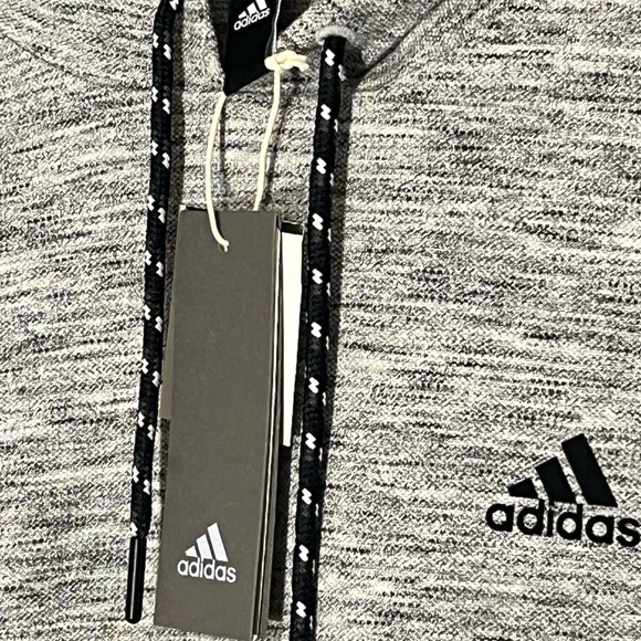 NWT ADIDAS Short Sleeve Hoodie Mens Medium Gray Black Free Shipping Workout (G) - Picture 6 of 11